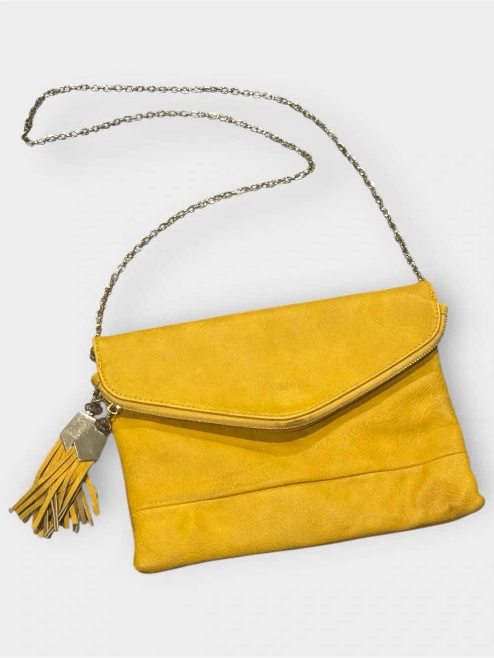 Urban Expressions Mustard Yellow Foldover Crossbody Clutch | chain & tassel
